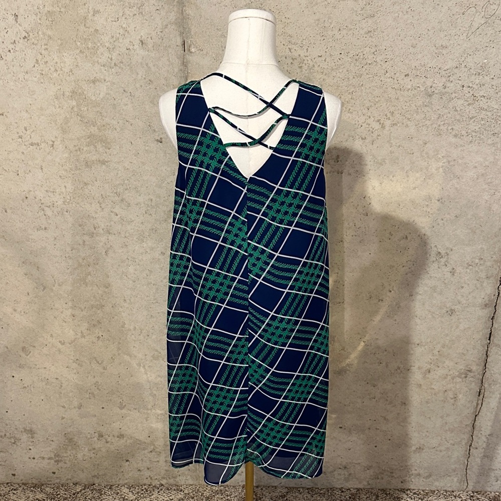 Crescent Navy & Green Plaid Sleeveless A-Line Dress | Resortwear | Size M - Picture 6 of 6